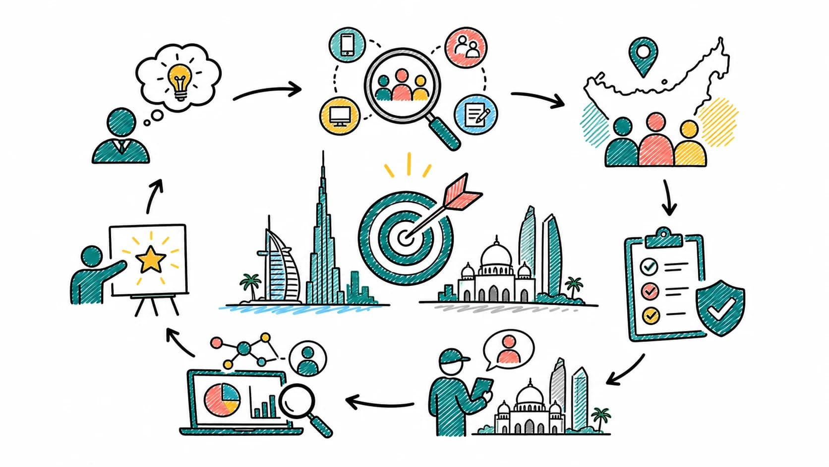 UAE market research moves from a clear decision to the right method, audience, fieldwork, and recommendation.